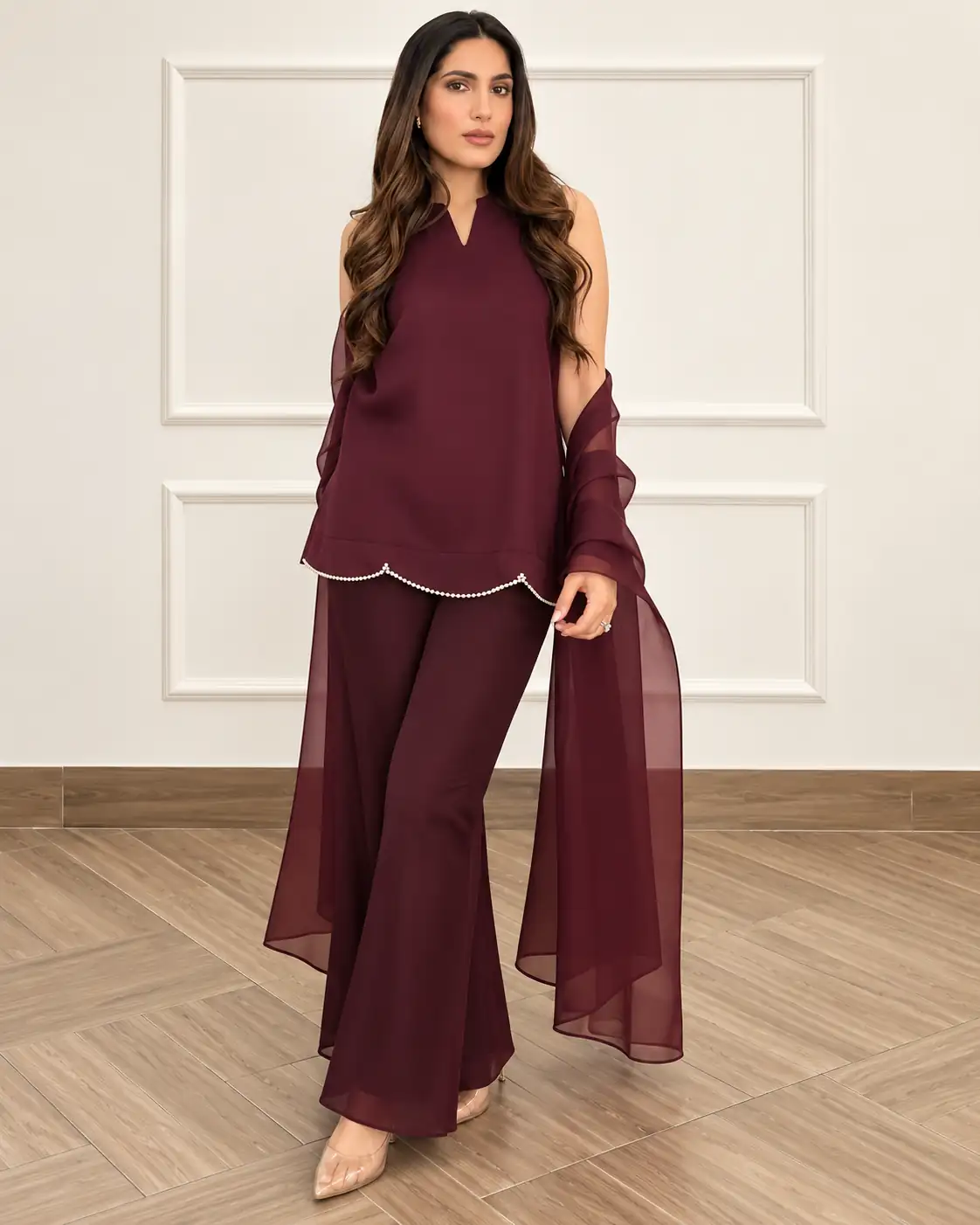 Purple Chanderi Silk Co-ord Set with Dupatta for Women, Party - Image 3