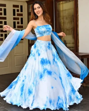 Blue Georgette Semi-Stitched Lehenga Choli with Dupatta, Party