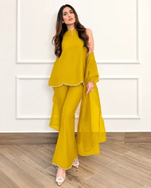 Yellow Cotton Silk Co-ord Set with Dupatta for Women, Festive