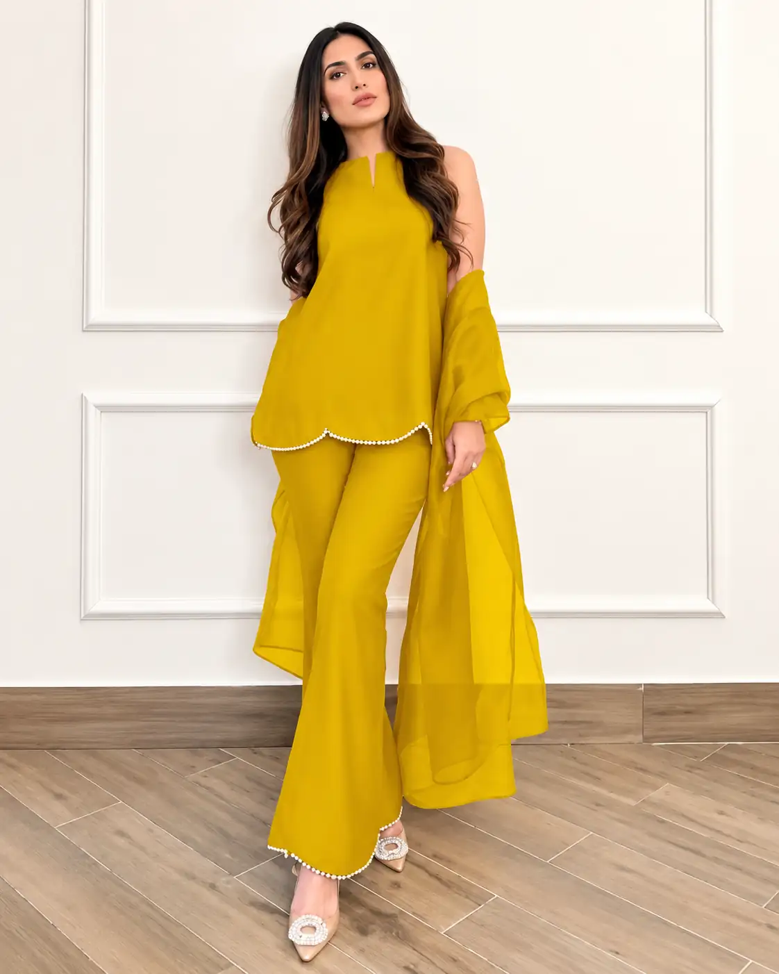 Yellow Cotton Silk Co-ord Set with Dupatta for Women, Festive