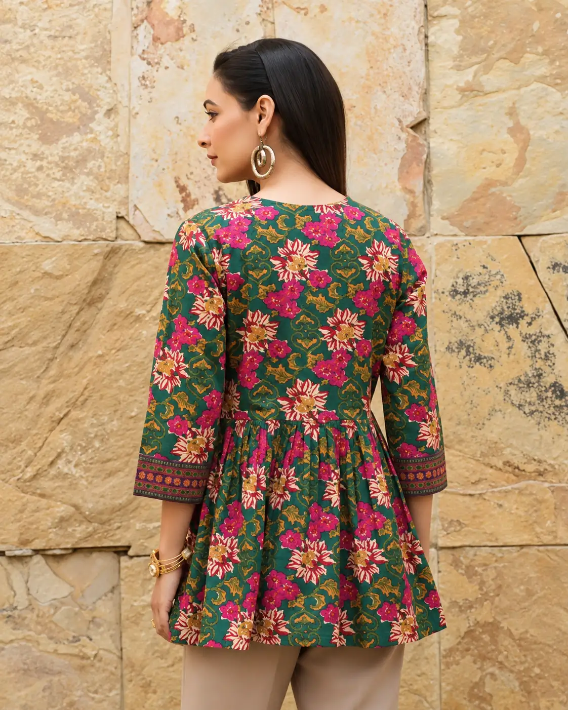 Multicolor Floral Rayon Short Kurti Top with Waist Tie-Up - Image 2