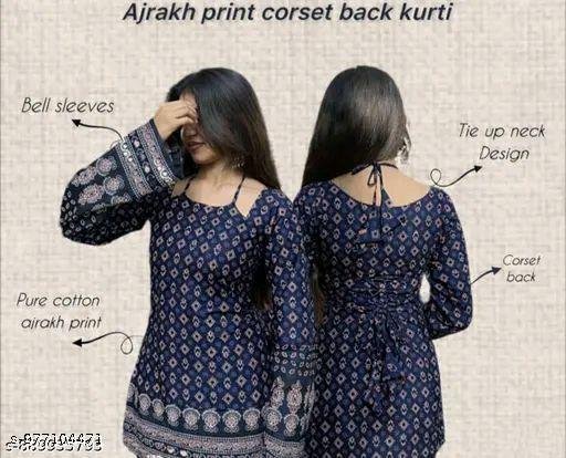 Blue Cotton Corset Short Kurti Top for Women with Doori - Image 2